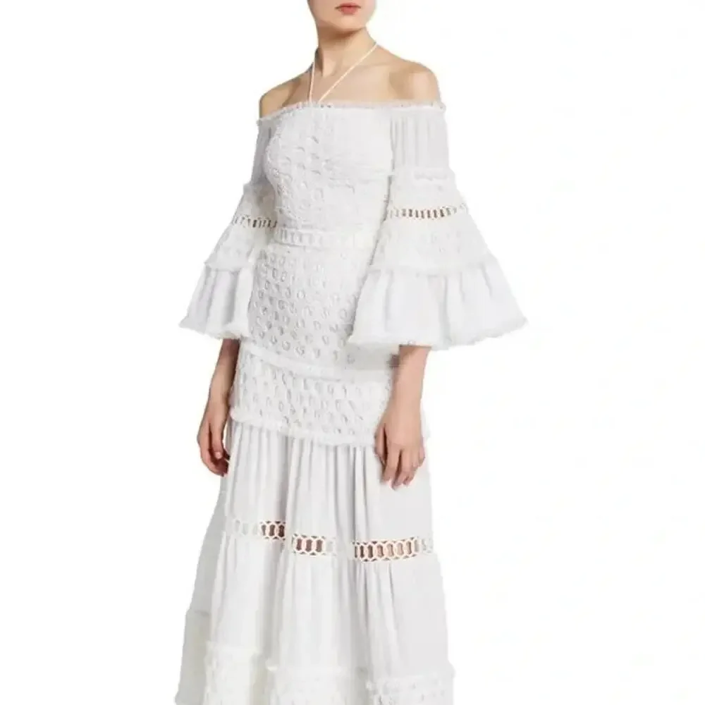 NWT Alexis Guinevere Off-shoulder Smocked Maxi Dress Size S White #1B607